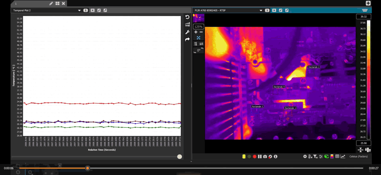 FLIR thermal camera recording of a powered benchtop unit cycling through a thermal load